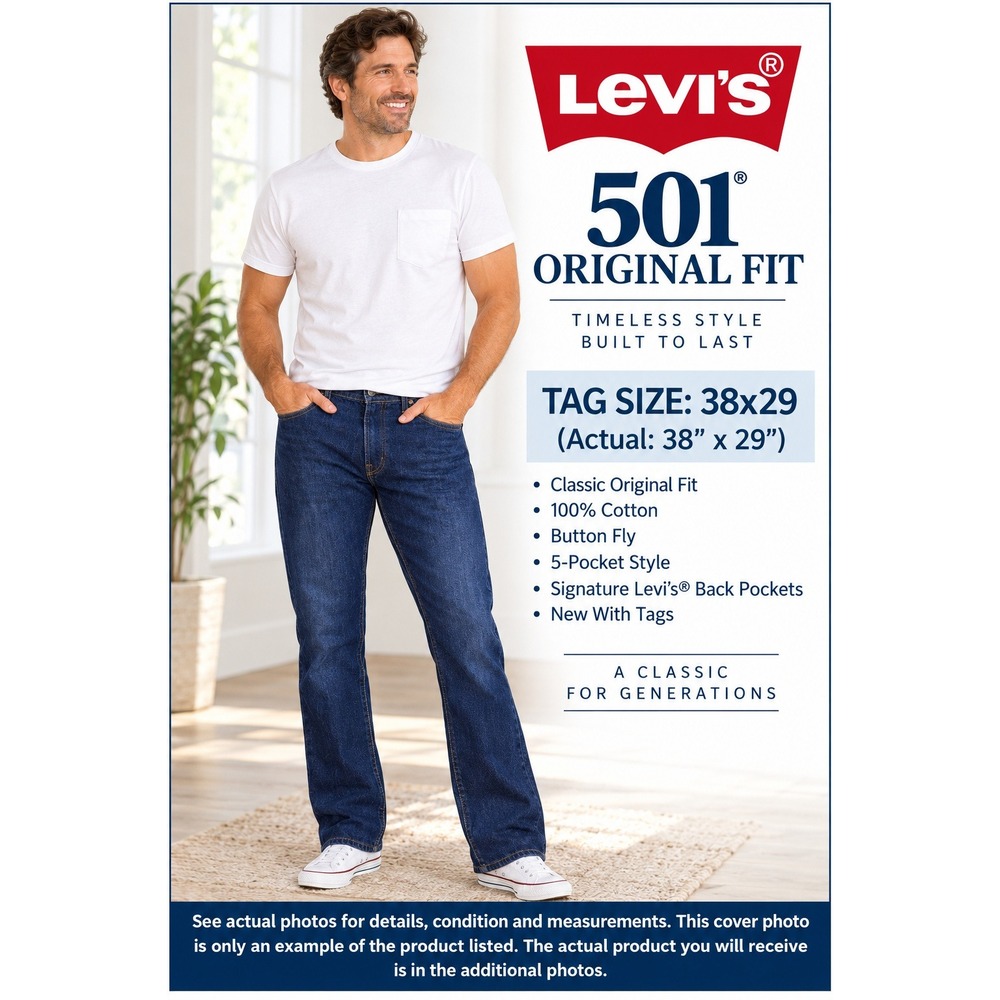 NWT Levis 501 Original Fit Mens Jeans 38x29 Rinse Dark Blue 100% Cotton #1939